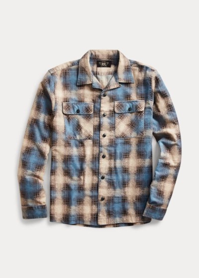 Men's Ralph Lauren Plaid-Print Brushed Camp Shirts | 410357FRB